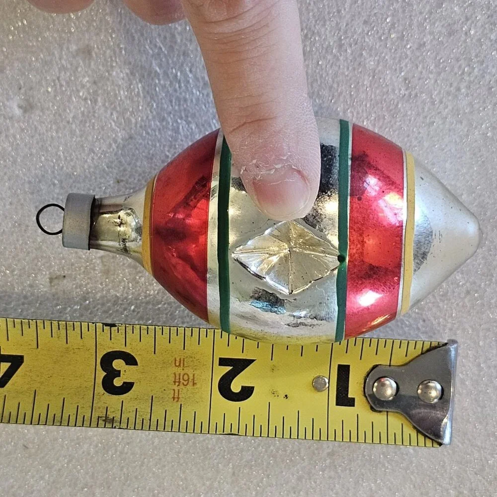 VTG MCM Christmas Ornament Teardrop‎ Reflector Mercury Glass Indent Silver
